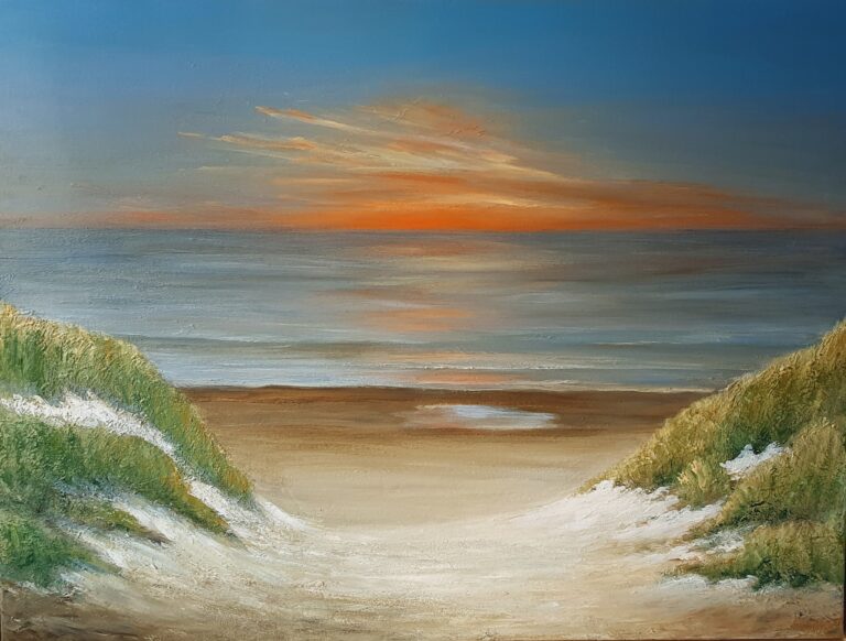 SCHILDERIJ VAN EEN ZONSONDERGANG AAN ZEE